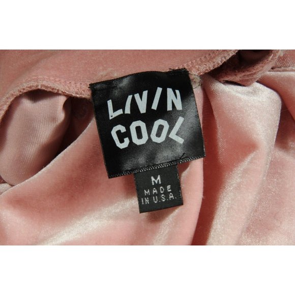 Livin Cool Womens Logo Tank Top Medium Pink White Velour Mock Neck Sleeveless - Picture 8 of 8